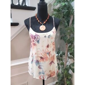 Fabrik Women's Beige Floral Polyester Scoop Neck Sleeveless Casual Top Blouse S
